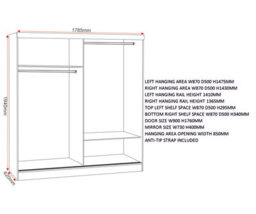 Seconique Nevada 2 Door Sliding Wardrobe With Mirror In White Gloss Finish - thumbnail 9