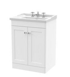 Balterley Swynnerton Traditional 2 Door Floor Standing Vanity Unit With Basin, Satin White, 600mm - thumbnail 1