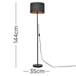 Valuelights Charles Black Floor Lamp With Metallic Gold Inner Shade - thumbnail 6