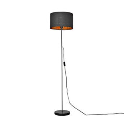 Valuelights Charles Black Floor Lamp With Metallic Gold Inner Shade - thumbnail 1
