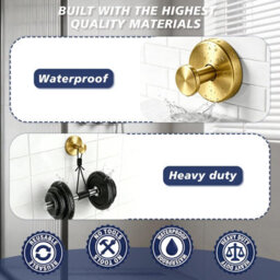Suction Cup Towel Hooks For Bathroom Glass Mirror, Brushed Gold Premium Stainless Steel Rustproof Wall Hangers For Mirrors Windows - thumbnail 3