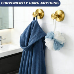 Suction Cup Towel Hooks For Bathroom Glass Mirror, Brushed Gold Premium Stainless Steel Rustproof Wall Hangers For Mirrors Windows - thumbnail 2