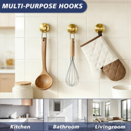 Suction Cup Towel Hooks For Bathroom Glass Mirror, Brushed Gold Premium Stainless Steel Rustproof Wall Hangers For Mirrors Windows - thumbnail 5