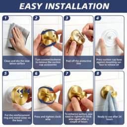 Suction Cup Towel Hooks For Bathroom Glass Mirror, Brushed Gold Premium Stainless Steel Rustproof Wall Hangers For Mirrors Windows - thumbnail 6