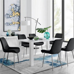 Furniturebox Uk Pivero 6 White Dining Table And 6 Black Pesaro Silver Leg Chairs - thumbnail 1