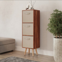 Urbn-Living Urbnliving 80Cm Height 3 Tier Teak Wooden Storage Bookcase Scandinavian Style Beech Legs With Beige Inserts