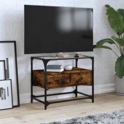 Berkfield Tv Cabinet With Glass Top Smoked Oak 60X35X51 Cm Engineered Wood