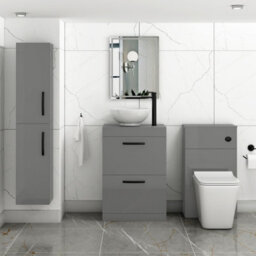 Royal Bathrooms 600mm Floor Standing Vanity Unit 2 Drawer Indigo Grey Gloss & Countertop Basin - Breeze With Matt Black Handle - thumbnail 2