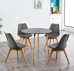 Kosy Koala Round Dining Table And 4 Chairs Grey Tulip Wood Circular Table - thumbnail 1