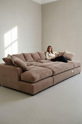 London Cinema U Shape Sofa , Corner Sofa And Big Footstool,beige Coffee Jumbo Cord Fabric ,fluffy Fibre Seats - image 1