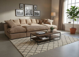 London Cinema U Shape Sofa , Corner Sofa And Big Footstool,beige Coffee Jumbo Cord Fabric ,fluffy Fibre Seats - thumbnail 2