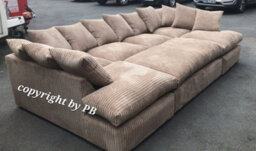 London Cinema U Shape Sofa , Corner Sofa And Big Footstool,beige Coffee Jumbo Cord Fabric ,fluffy Fibre Seats - thumbnail 3