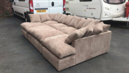 London Cinema U Shape Sofa , Corner Sofa And Big Footstool,beige Coffee Jumbo Cord Fabric ,fluffy Fibre Seats - thumbnail 4