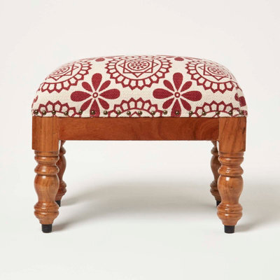 Homescapes Cassia Red Geometric Footstool, 50 X 30 X 40 Cm - image 1