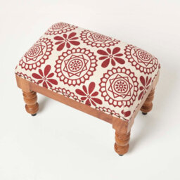 Homescapes Cassia Red Geometric Footstool, 50 X 30 X 40 Cm - thumbnail 5