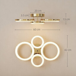 Homcom Modern 4-Ring Flush Mount Ceiling Light, Led Ceiling Light, Gold - thumbnail 3