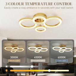 Homcom Modern 4-Ring Flush Mount Ceiling Light, Led Ceiling Light, Gold - thumbnail 4