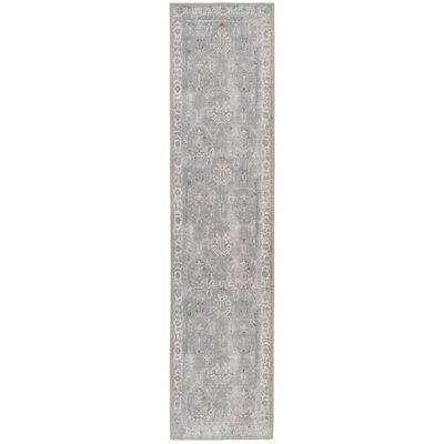Loomed Distressed Grey Persian Style Washable Non Slip Runner Rug 60X240Cm - image 1