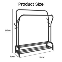 Heavy Duty Clothes Rail Black, Strong & Sturdy Metal Black  Coat Hanger With Shoe Rack And Shelves One Count - thumbnail 2