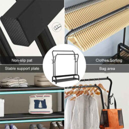 Heavy Duty Clothes Rail Black, Strong & Sturdy Metal Black  Coat Hanger With Shoe Rack And Shelves One Count - thumbnail 3