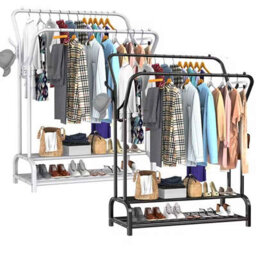 Heavy Duty Clothes Rail Black, Strong & Sturdy Metal Black  Coat Hanger With Shoe Rack And Shelves One Count - thumbnail 4