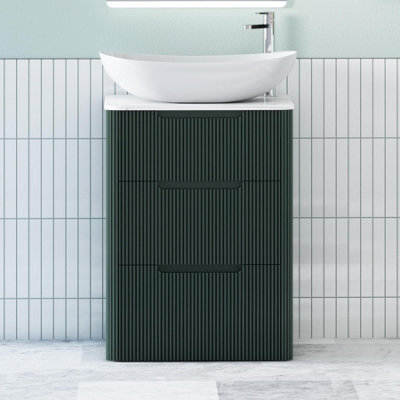 Royal Bathrooms Avenza 600mm Deep Moss Green Floor Standing Countertop Bathroom Vanity Unit 3 Drawer With Cesar Basin - image 1