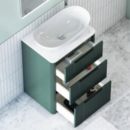 Royal Bathrooms Avenza 600mm Deep Moss Green Floor Standing Countertop Bathroom Vanity Unit 3 Drawer With Cesar Basin - thumbnail 5