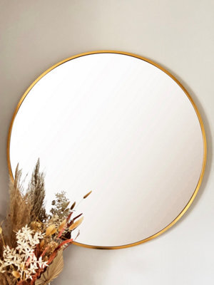 Downton Interiors Gold Round Modern Metal Frame Wall Mirror - 80Cm - Part Of The Soho Range - image 1