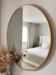 Downton Interiors Gold Round Modern Metal Frame Wall Mirror - 80Cm - Part Of The Soho Range - thumbnail 2