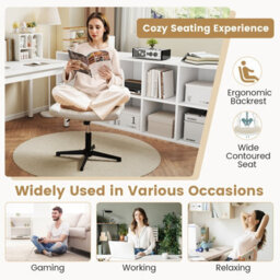 Costway Criss Cross Legged Chair Home Office Chair W/ Wide Padded Seat-Beige - thumbnail 8