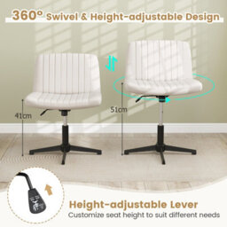 Costway Criss Cross Legged Chair Home Office Chair W/ Wide Padded Seat-Beige - thumbnail 6