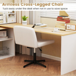 Costway Criss Cross Legged Chair Home Office Chair W/ Wide Padded Seat-Beige - thumbnail 3
