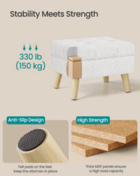 LEDREM Storage Ottoman, Foot Stool, Ottoman With Padded Seat, Foot Rest With Wood Legs, Small Table, For Hallway, Living Room - thumbnail 4