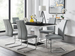 Furniturebox Giovani Rectangular 6 Seat White High Gloss Halo Structural Dining Table Black Glass Top 6 Grey Faux Leather Lorenzo Chairs - thumbnail 1