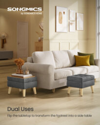 Songmics Storage Ottoman, Foot Stool, Ottoman With Padded Seat, Foot Rest With Wood Legs, Small Table