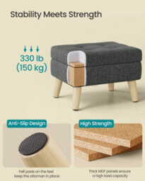 LEDREM Storage Ottoman, Foot Stool, Ottoman With Padded Seat, Foot Rest With Wood Legs, Small Table, For Hallway, Living Room - thumbnail 6