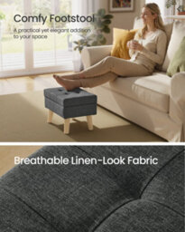 LEDREM Storage Ottoman, Foot Stool, Ottoman With Padded Seat, Foot Rest With Wood Legs, Small Table, For Hallway, Living Room - thumbnail 3