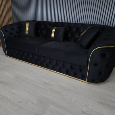 Stratus Interiors Ambassador Black Sofa Chesterfield Toronto Gold Trim Velvet No Frill Design