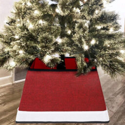 Christmas Tree Skirt Square Stand Base Red & Black Plaid Folding Collar Basket Durable Holiday Tree Cover Decoration - thumbnail 4