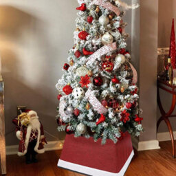 Christmas Tree Skirt Square Stand Base Red & Black Plaid Folding Collar Basket Durable Holiday Tree Cover Decoration - thumbnail 6