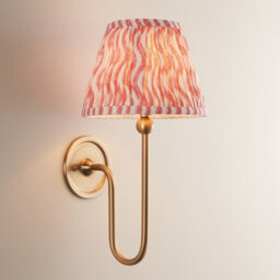 Luminosa Lighting Luminosa Santiago Brushed Aged Brass Plate Wall Light With Coral Pink Fabric Ripple Shade 20Cm B22 - thumbnail 2