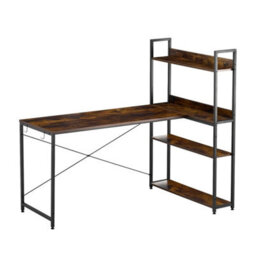 Rustic Brown & Black  140X84Cm Corner Computer Desk Workstation Table With Office Laptop - thumbnail 1