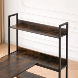 Rustic Brown & Black  140X84Cm Corner Computer Desk Workstation Table With Office Laptop - thumbnail 4