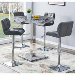 Furniture in Fashion Topaz Melange Marble Effect Bar Table 4 Candid Grey Stools