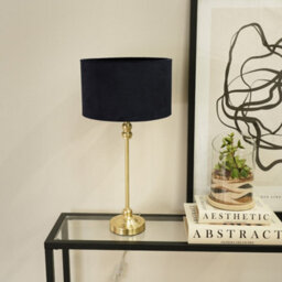 Valuelights Maggie Gold Metal Candlestick Slim Table Lamp With Black Velvet Drum Lamp Shade And Led Bulb - thumbnail 3