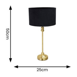 Valuelights Maggie Gold Metal Candlestick Slim Table Lamp With Black Velvet Drum Lamp Shade And Led Bulb - thumbnail 4