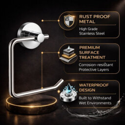 Billtix Chrome  Toilet Roll Holder Wall Mounted, Modern Square Shape Toilet Paper And Tissue Paper Holder For Bathrooms - thumbnail 5
