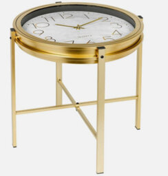 Gold Metal Analogue Clock Bedside Nightstand Side Coffee Living Room Table - thumbnail 1