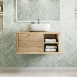 Aveli 800mm Countertop Bathroom Vanity Unit Basin Sink Wall Hung Rh Shelves Oak