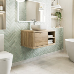 Affine 800mm Countertop Bathroom Vanity Unit Basin Sink Wall Hung Rh Shelves Oak - thumbnail 2